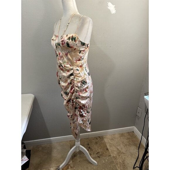 Cider Fliral Ruched Midi Dress Hi Low Size Medium - Picture 5 of 12